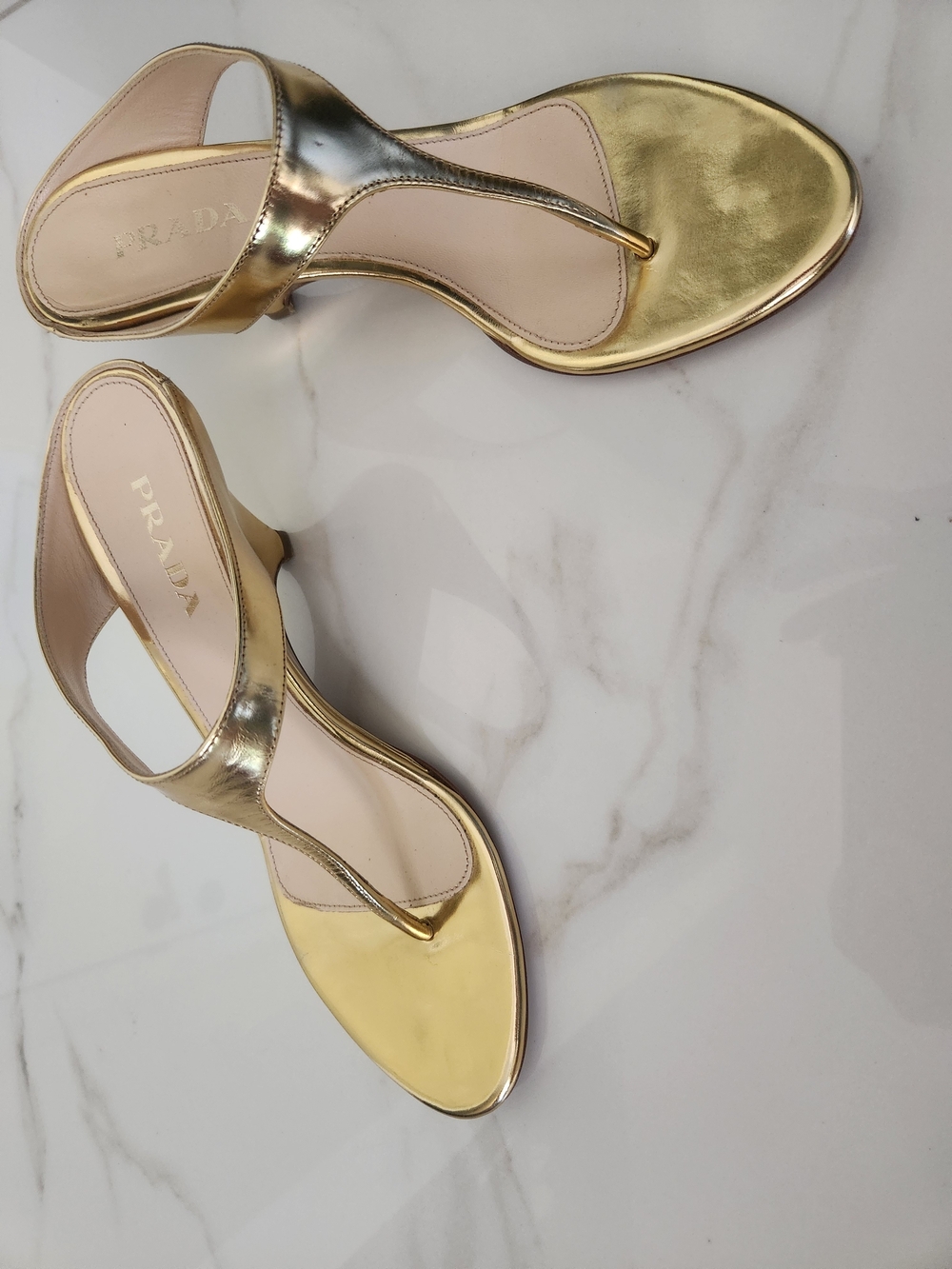 Prada Gold Metallic Thong Sandals - Women's Designer Heels - Picture 2 of 10